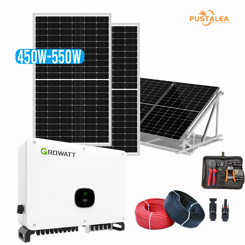 Hệ thống bảng điều khiển năng lượng mặt trời thương mại Growatt trên lưới 50KW 80KW 100KW 110KW 120KW Hệ thống năng lượng mặt trời ba pha Hình ảnh nổi bật